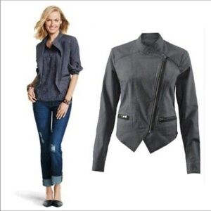 Cabi Moto Twilight asymmetrical jacket gray‎ Medium #3023 spring transitional